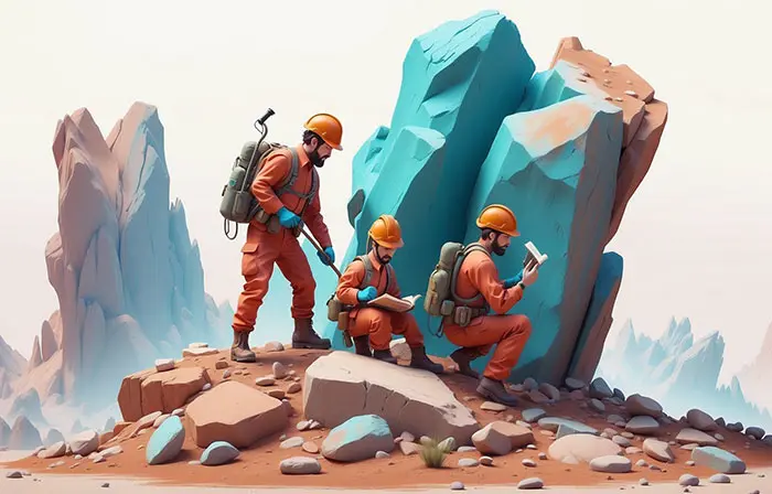 Archaeologists Team on Mountain 3d Character Illustration